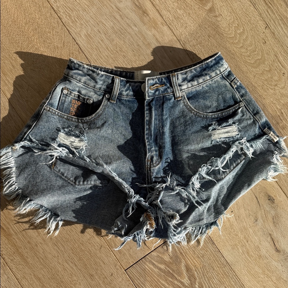 One Teaspoon Blue Distressed Jean Shorts